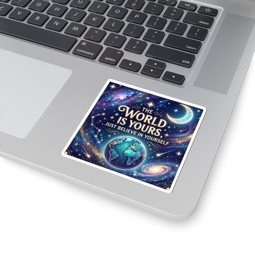 Inspirational Galaxy Sticker — "The World Is Yours, Just Believe in Yourself"